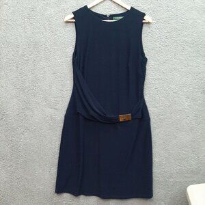 Lauren Ralph Lauren Nave Blue Classic Sleeveless Dress Faux wrap belt Size 12